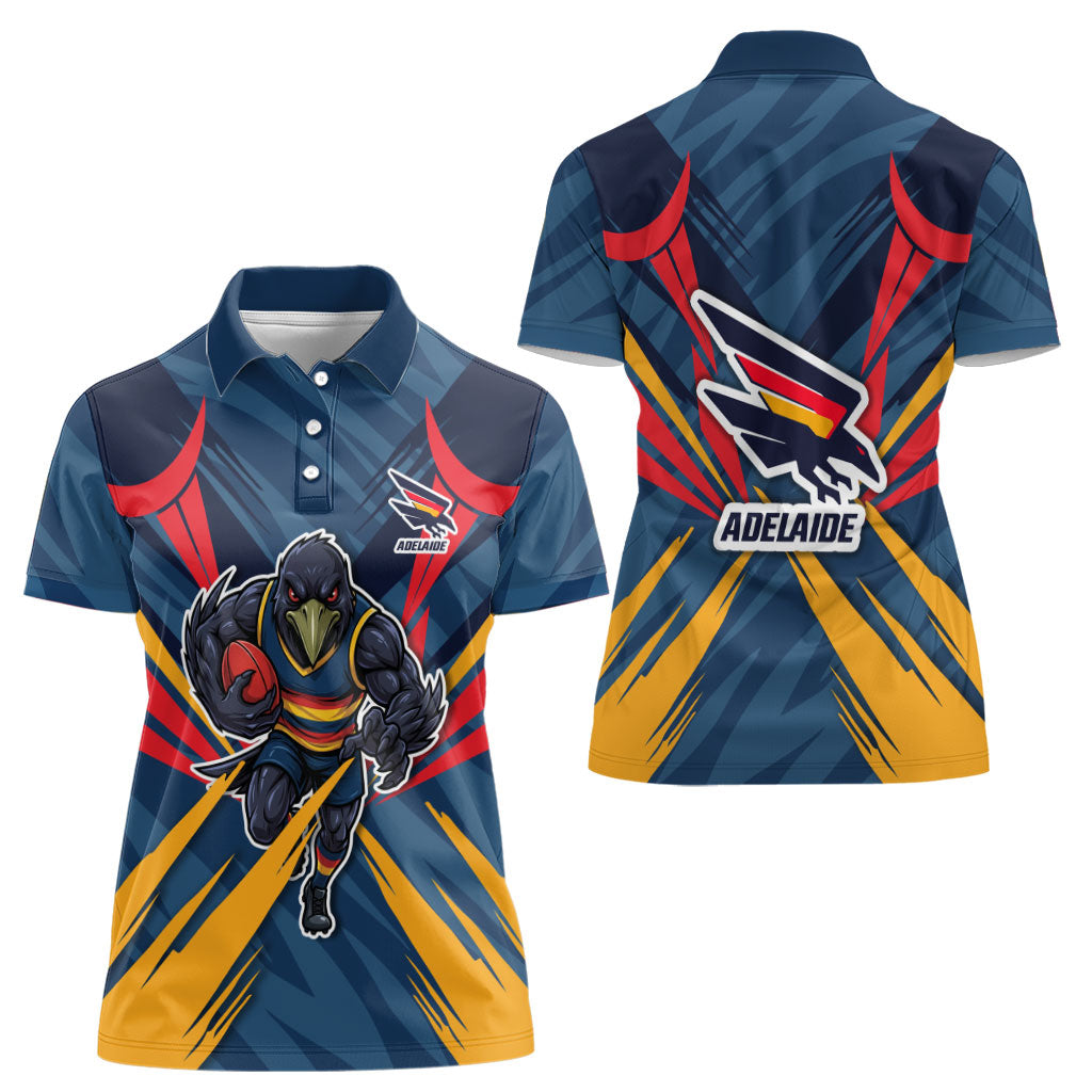 Adelaide Crows Australian Football Women Polo Shirt Muscular Mascot Graphic - Bold Team Colors