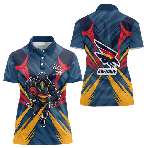 Adelaide Crows Australian Football Women Polo Shirt Muscular Mascot Graphic - Bold Team Colors