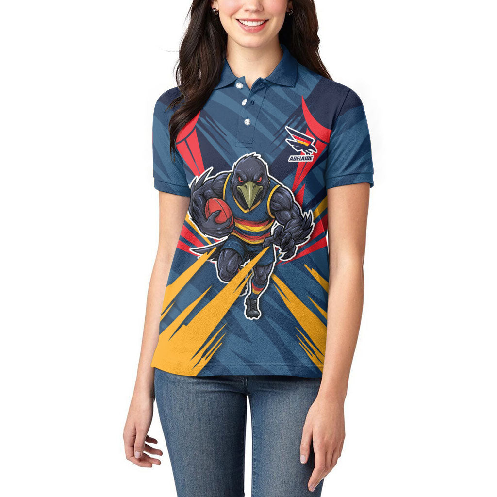 Adelaide Crows Australian Football Women Polo Shirt Muscular Mascot Graphic - Bold Team Colors