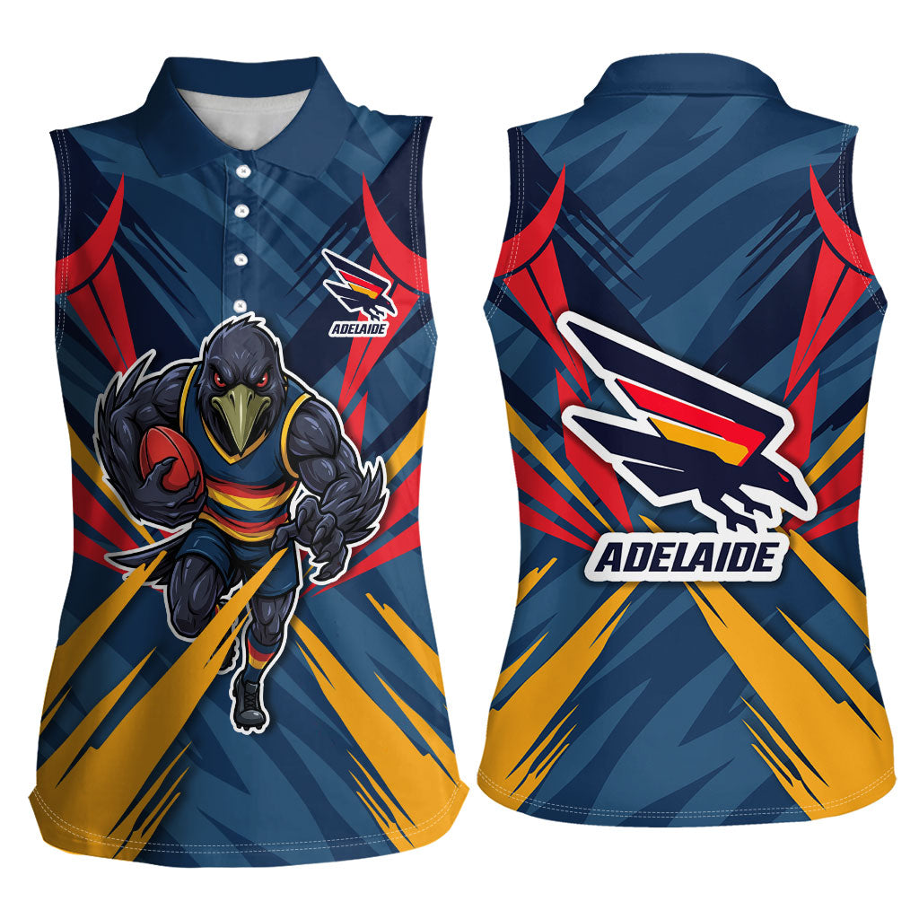 Adelaide Crows Australian Football Women Sleeveless Polo Shirt Muscular Mascot Graphic - Bold Team Colors