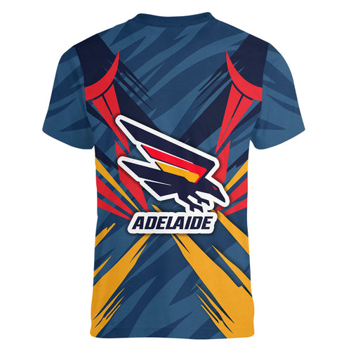 Adelaide Crows Australian Football Women V-Neck T-Shirt Muscular Mascot Graphic - Bold Team Colors