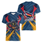 Adelaide Crows Australian Football Women V-Neck T-Shirt Muscular Mascot Graphic - Bold Team Colors