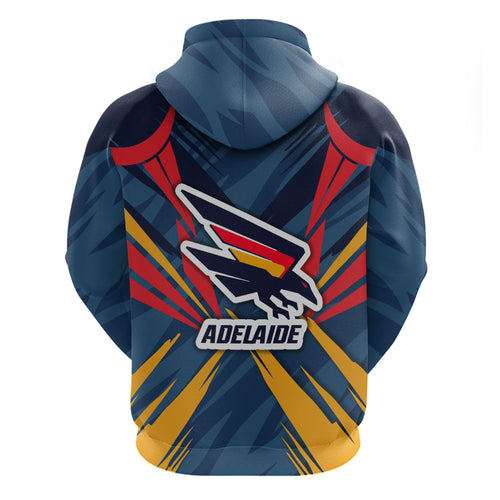 Adelaide Crows Australian Football Zip Hoodie Muscular Mascot Graphic - Bold Team Colors