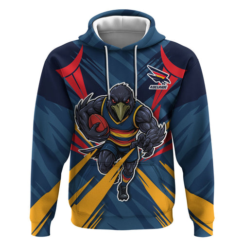 Adelaide Crows Australian Football Zip Hoodie Muscular Mascot Graphic - Bold Team Colors