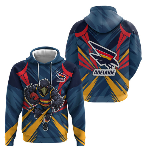 Adelaide Crows Australian Football Zip Hoodie Muscular Mascot Graphic - Bold Team Colors