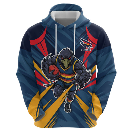 Adelaide Crows Australian Football Zip Hoodie Muscular Mascot Graphic - Bold Team Colors