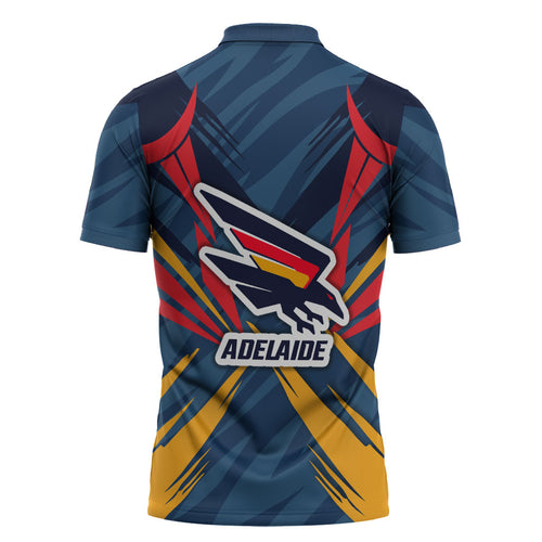Adelaide Crows Australian Football Zipper Polo Shirt Muscular Mascot Graphic - Bold Team Colors