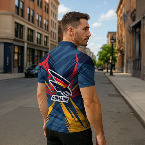 Adelaide Crows Australian Football Zipper Polo Shirt Muscular Mascot Graphic - Bold Team Colors
