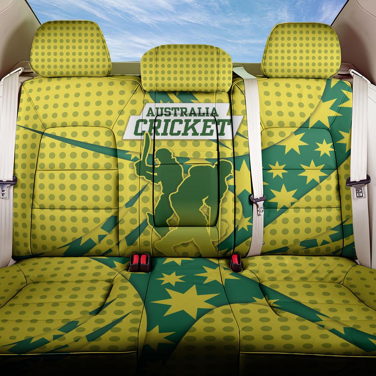Australia Cricket Back Car Seat Cover Golden Southern Cross Stars Halftone Pattern Design