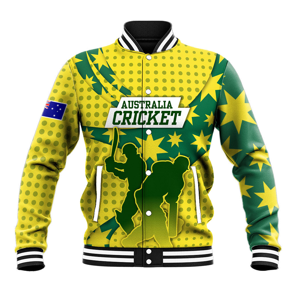 Australia Cricket Baseball Jacket Golden Southern Cross Stars Halftone Pattern Design