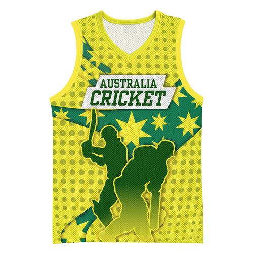 Australia Cricket Basketball Jersey Golden Southern Cross Stars Halftone Pattern Design
