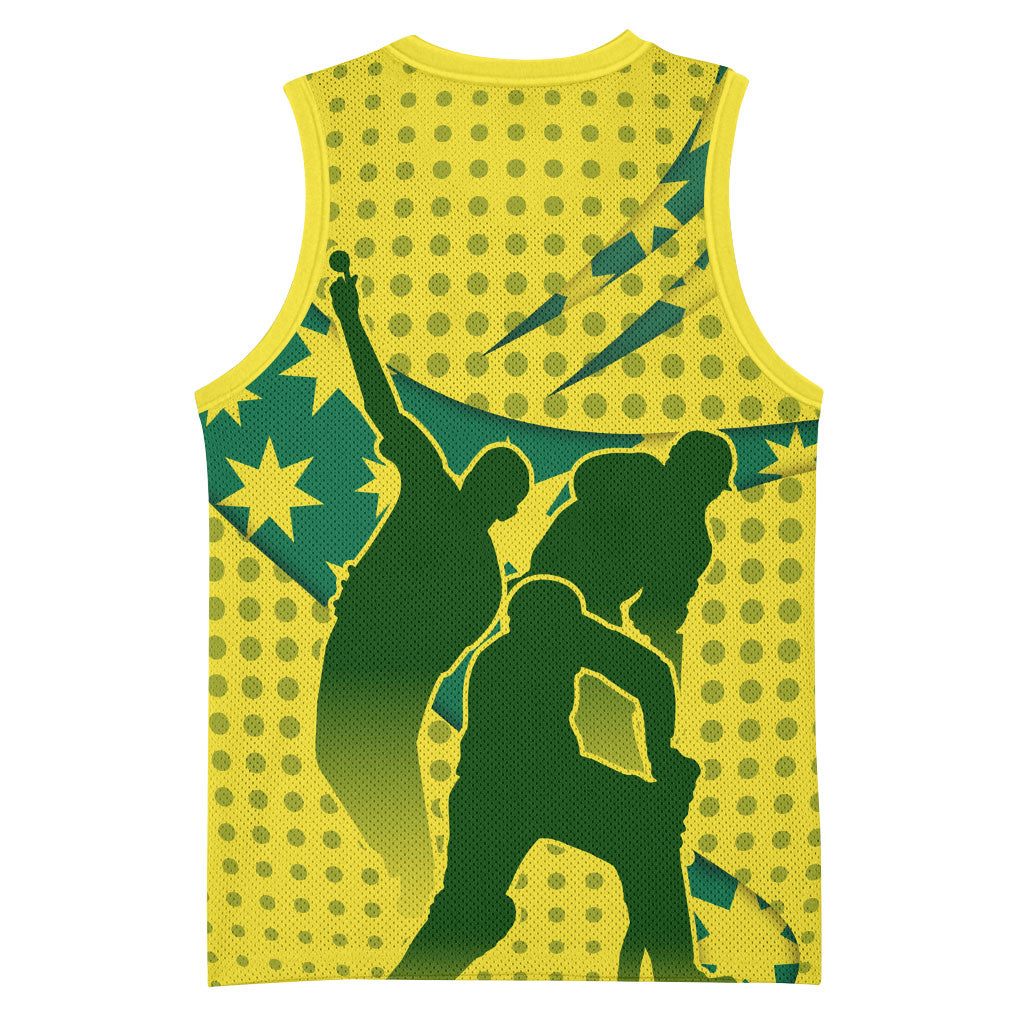 Australia Cricket Basketball Jersey Golden Southern Cross Stars Halftone Pattern Design