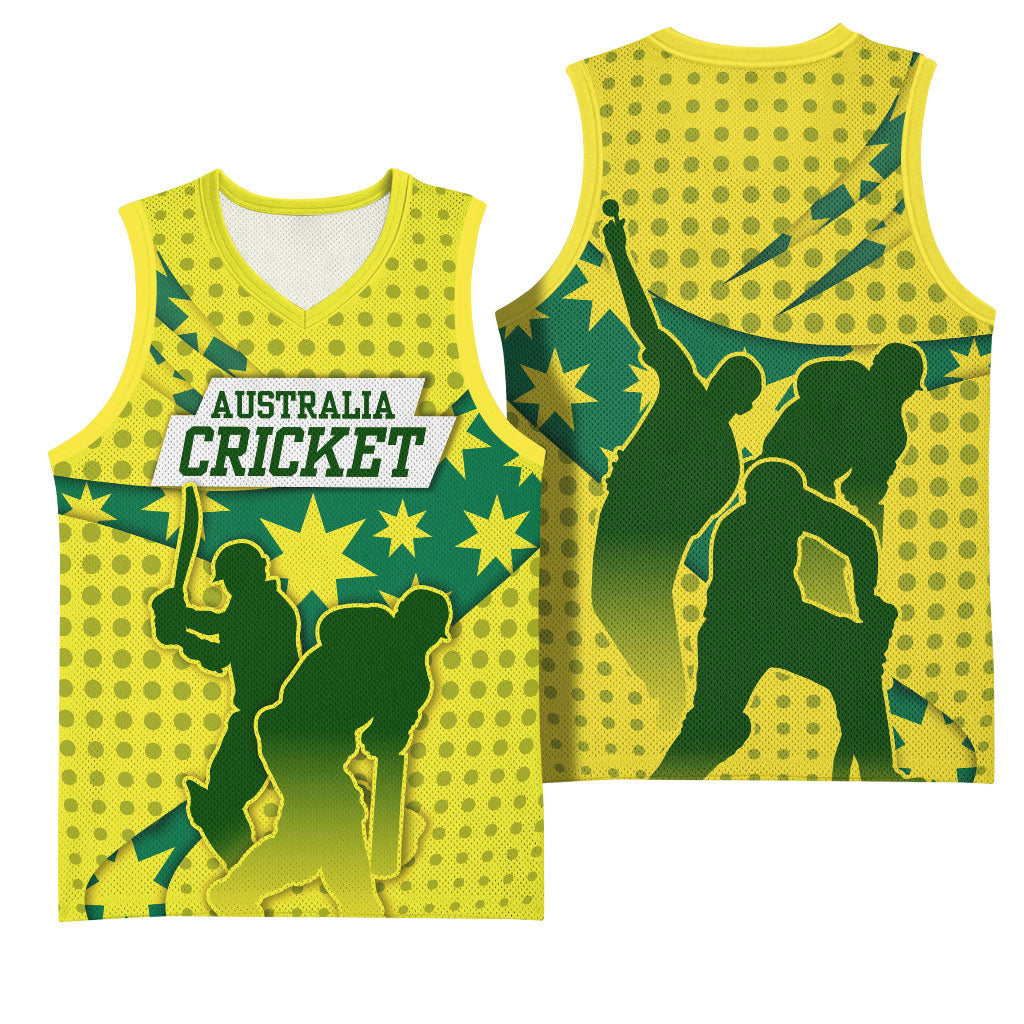 Australia Cricket Basketball Jersey Golden Southern Cross Stars Halftone Pattern Design
