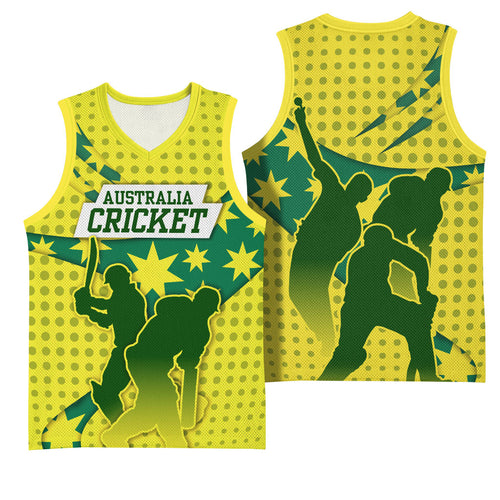 Australia Cricket Basketball Jersey Golden Southern Cross Stars Halftone Pattern Design