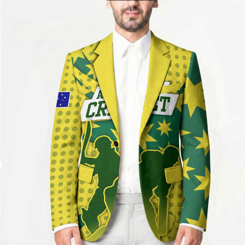 Australia Cricket Blazer Golden Southern Cross Stars Halftone Pattern Design