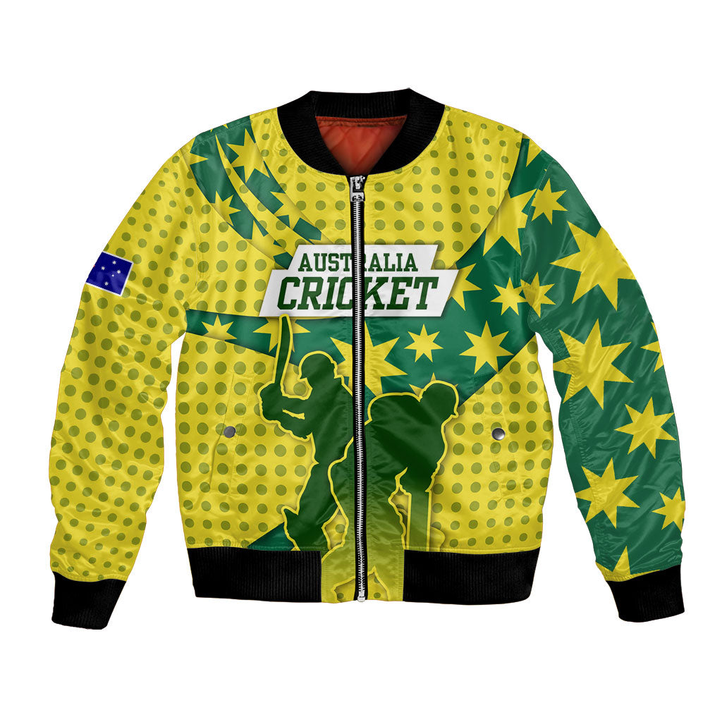 Australia Cricket Bomber Jacket Golden Southern Cross Stars Halftone Pattern Design