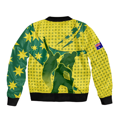 Australia Cricket Bomber Jacket Golden Southern Cross Stars Halftone Pattern Design