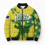 Australia Cricket Bomber Puffer Jacket Golden Southern Cross Stars Halftone Pattern Design