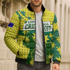 Australia Cricket Bomber Puffer Jacket Golden Southern Cross Stars Halftone Pattern Design
