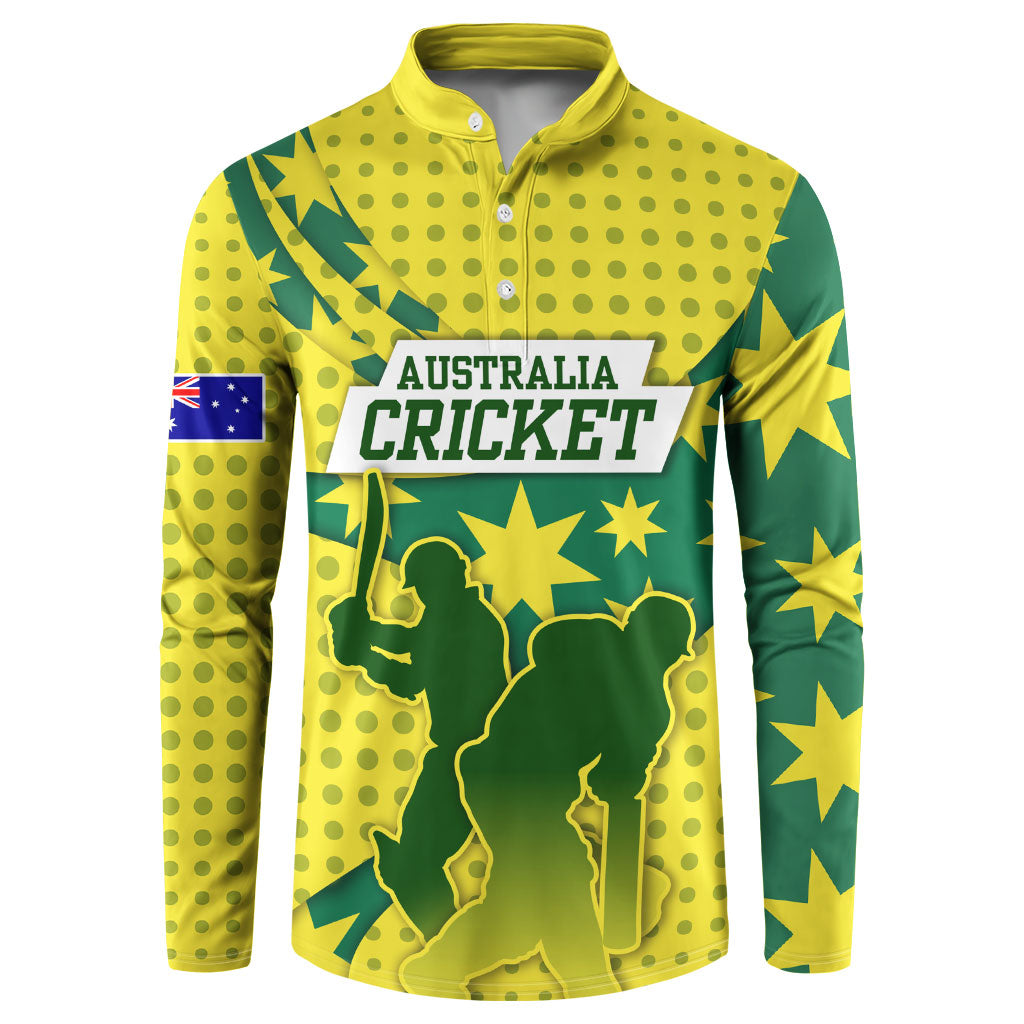 Australia Cricket Button Sweatshirt Golden Southern Cross Stars Halftone Pattern Design