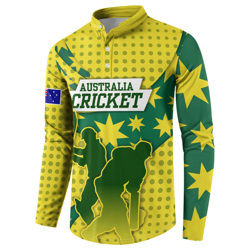 Australia Cricket Button Sweatshirt Golden Southern Cross Stars Halftone Pattern Design