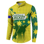 Australia Cricket Button Sweatshirt Golden Southern Cross Stars Halftone Pattern Design