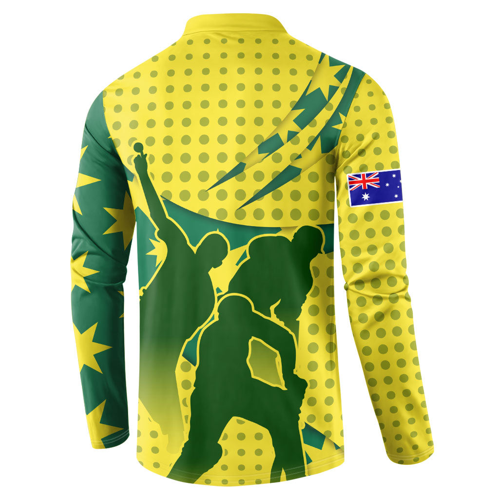 Australia Cricket Button Sweatshirt Golden Southern Cross Stars Halftone Pattern Design