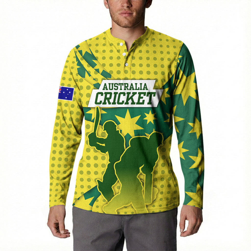 Australia Cricket Button Sweatshirt Golden Southern Cross Stars Halftone Pattern Design