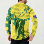 Australia Cricket Button Sweatshirt Golden Southern Cross Stars Halftone Pattern Design