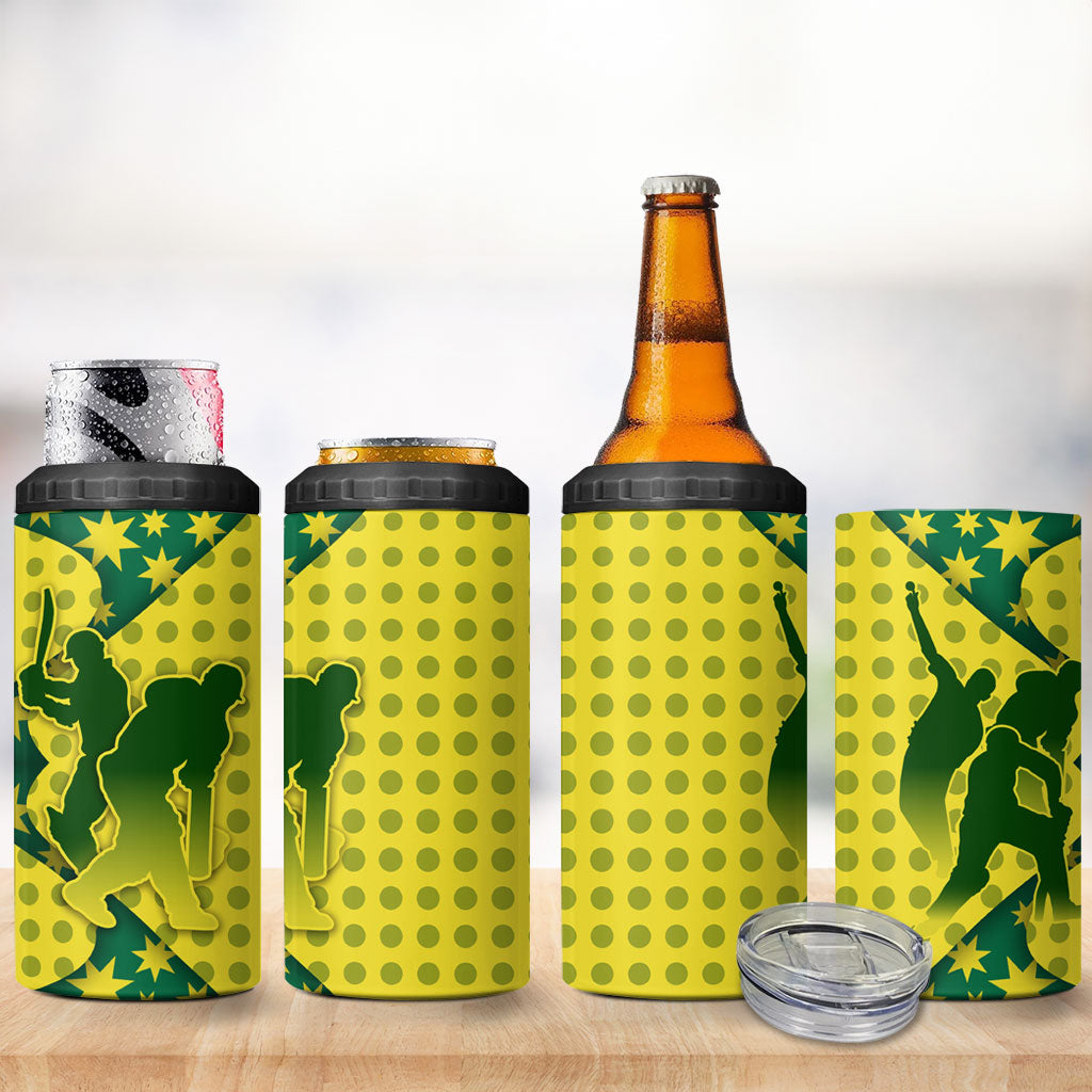 Australia Cricket 4 in 1 Can Cooler Tumbler Golden Southern Cross Stars Halftone Pattern Design