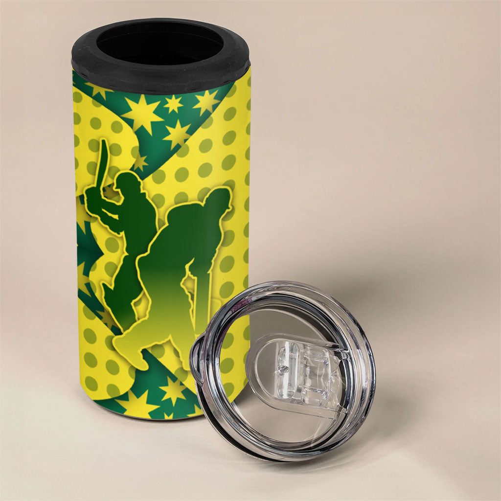 Australia Cricket 4 in 1 Can Cooler Tumbler Golden Southern Cross Stars Halftone Pattern Design