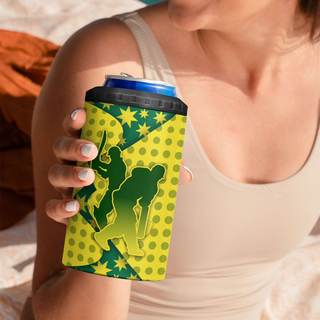 Australia Cricket 4 in 1 Can Cooler Tumbler Golden Southern Cross Stars Halftone Pattern Design