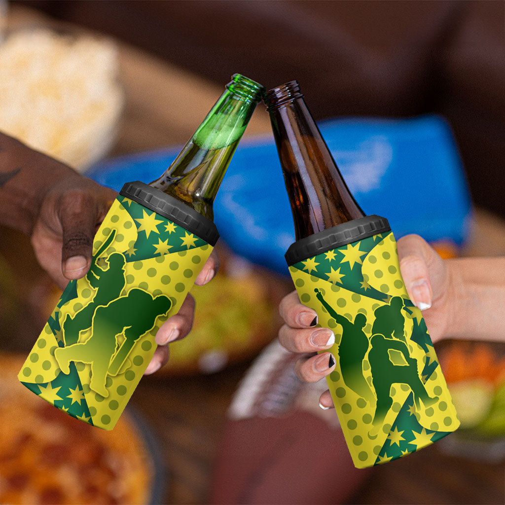 Australia Cricket 4 in 1 Can Cooler Tumbler Golden Southern Cross Stars Halftone Pattern Design