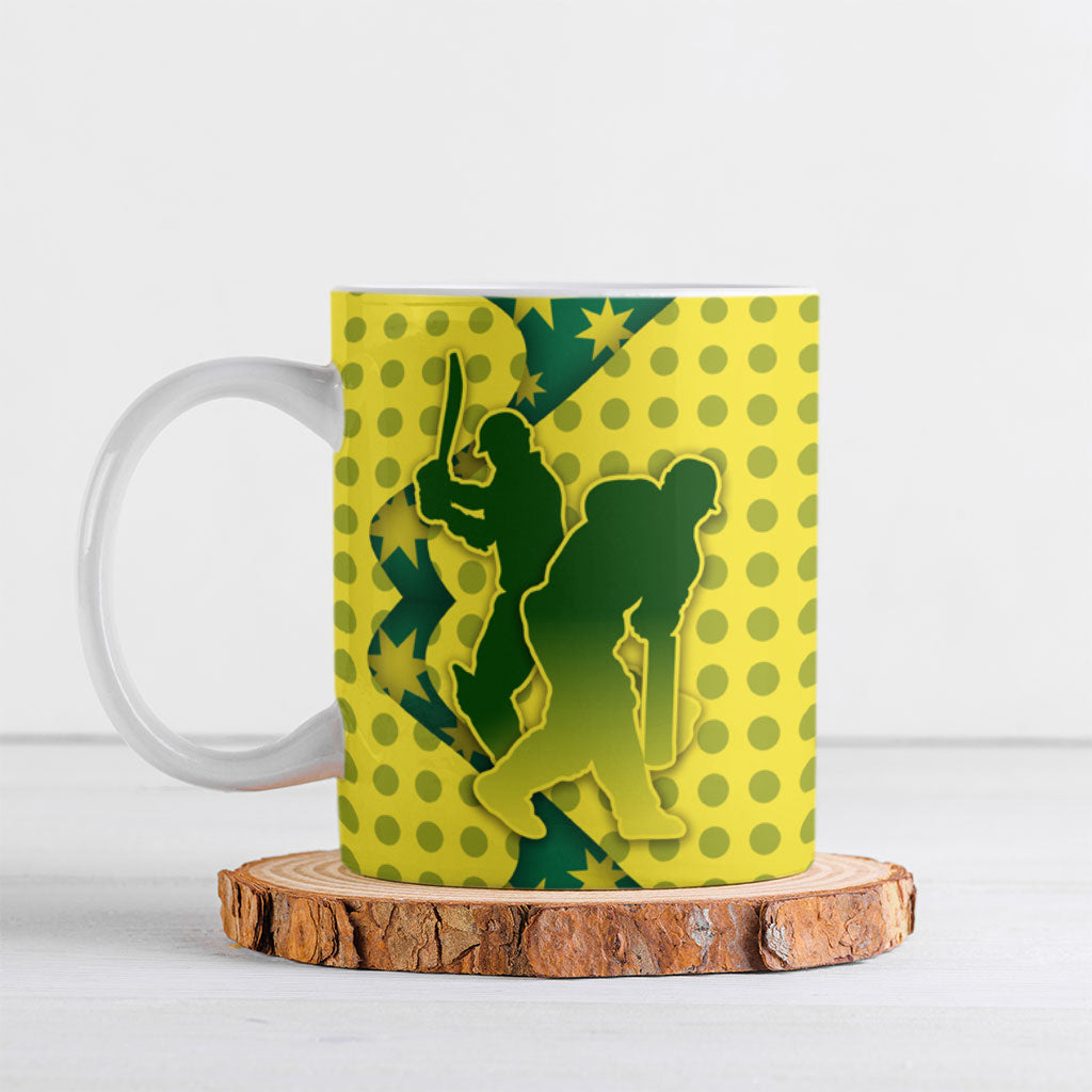 Australia Cricket Ceramic Mug Golden Southern Cross Stars Halftone Pattern Design