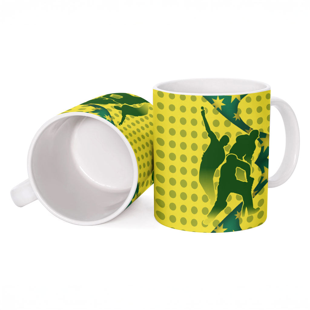 Australia Cricket Ceramic Mug Golden Southern Cross Stars Halftone Pattern Design
