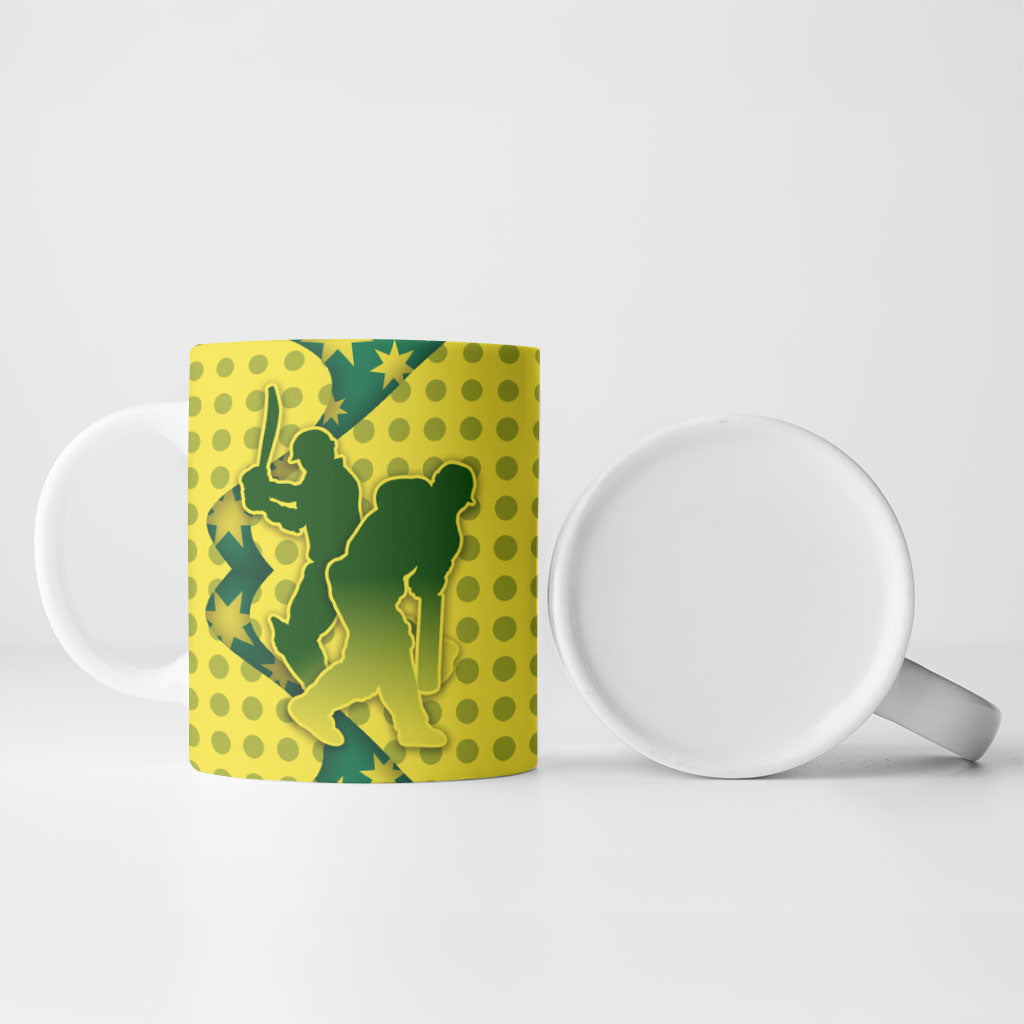 Australia Cricket Ceramic Mug Golden Southern Cross Stars Halftone Pattern Design