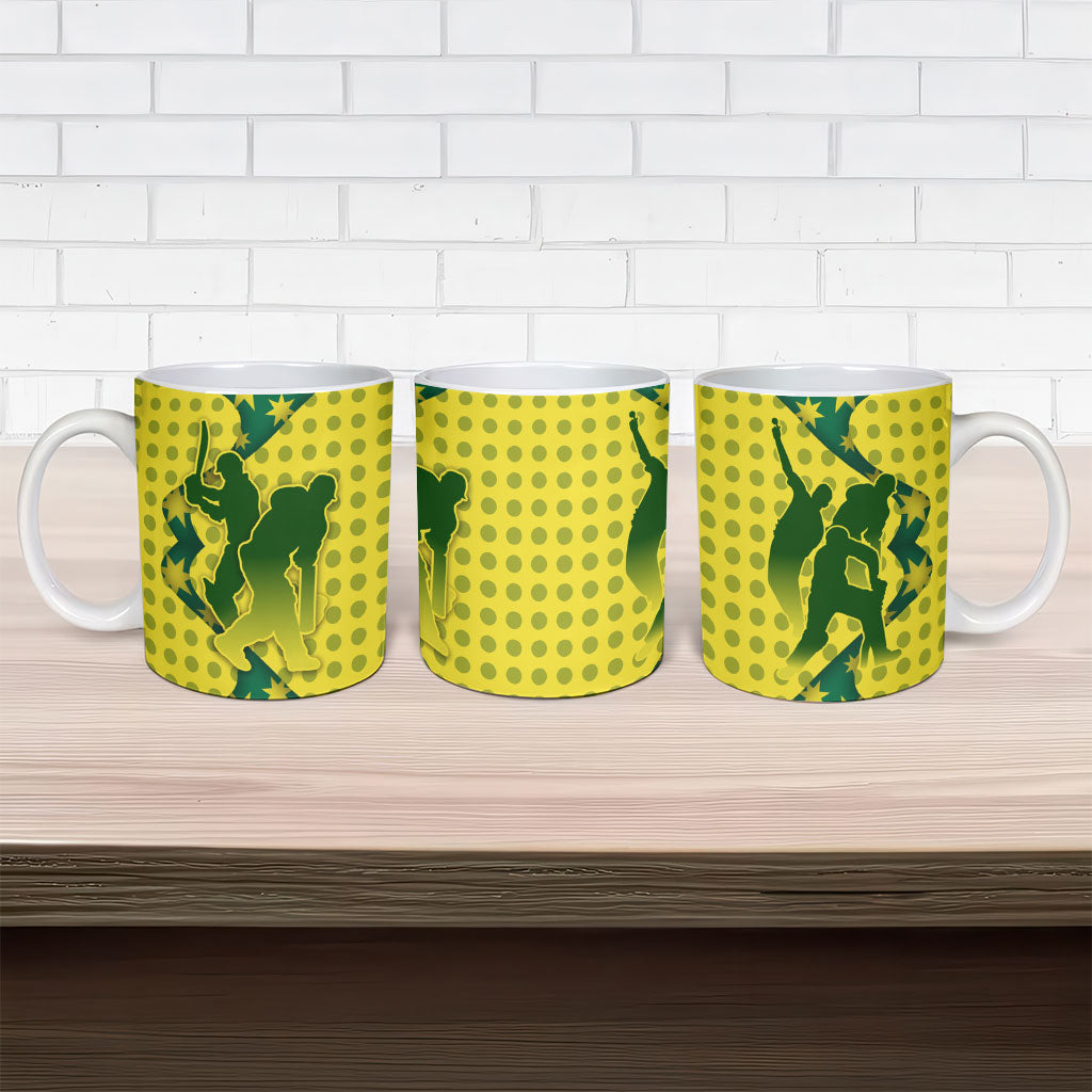 Australia Cricket Ceramic Mug Golden Southern Cross Stars Halftone Pattern Design