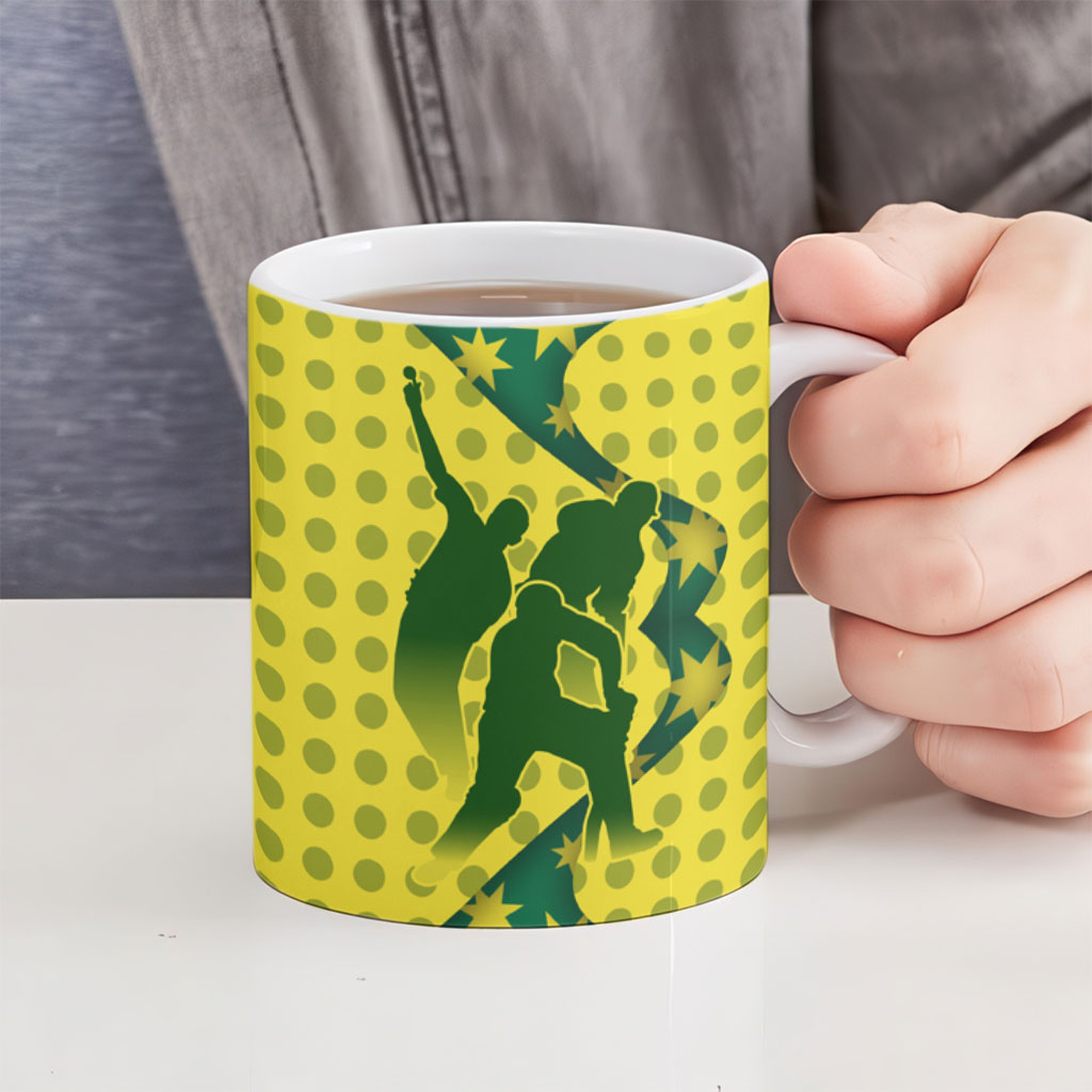 Australia Cricket Ceramic Mug Golden Southern Cross Stars Halftone Pattern Design