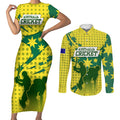 Australia Cricket Couples Matching Short Sleeve Bodycon Dress and Long Sleeve Button Shirt Golden Southern Cross Stars Halftone Pattern Design