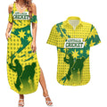 Australia Cricket Couples Matching Summer Maxi Dress and Hawaiian Shirt Golden Southern Cross Stars Halftone Pattern Design