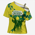 Australia Cricket Cross Shoulder Shirt Golden Southern Cross Stars Halftone Pattern Design