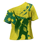 Australia Cricket Cross Shoulder Shirt Golden Southern Cross Stars Halftone Pattern Design