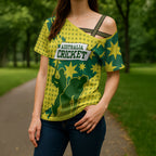 Australia Cricket Cross Shoulder Shirt Golden Southern Cross Stars Halftone Pattern Design
