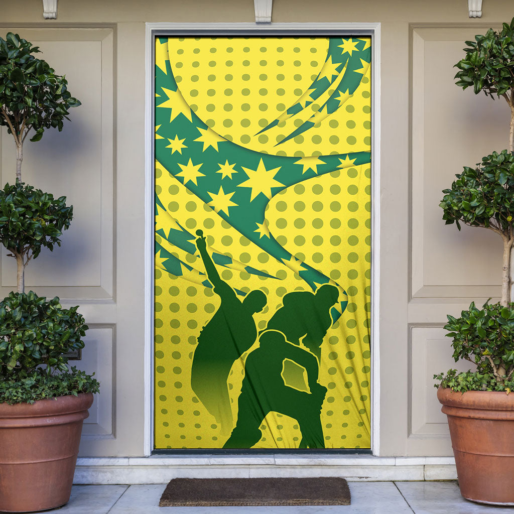 Australia Cricket Door Cover Golden Southern Cross Stars Halftone Pattern Design