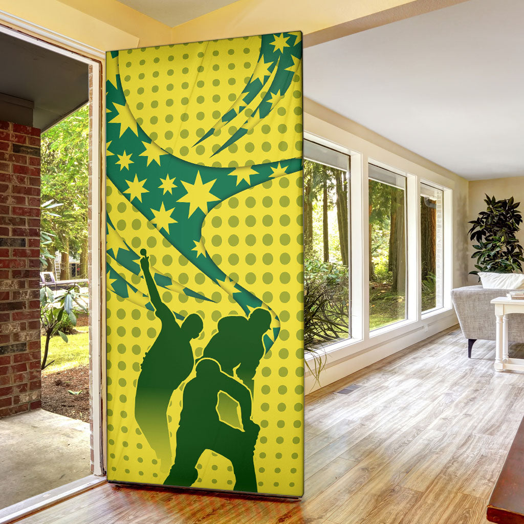 Australia Cricket Door Cover Golden Southern Cross Stars Halftone Pattern Design