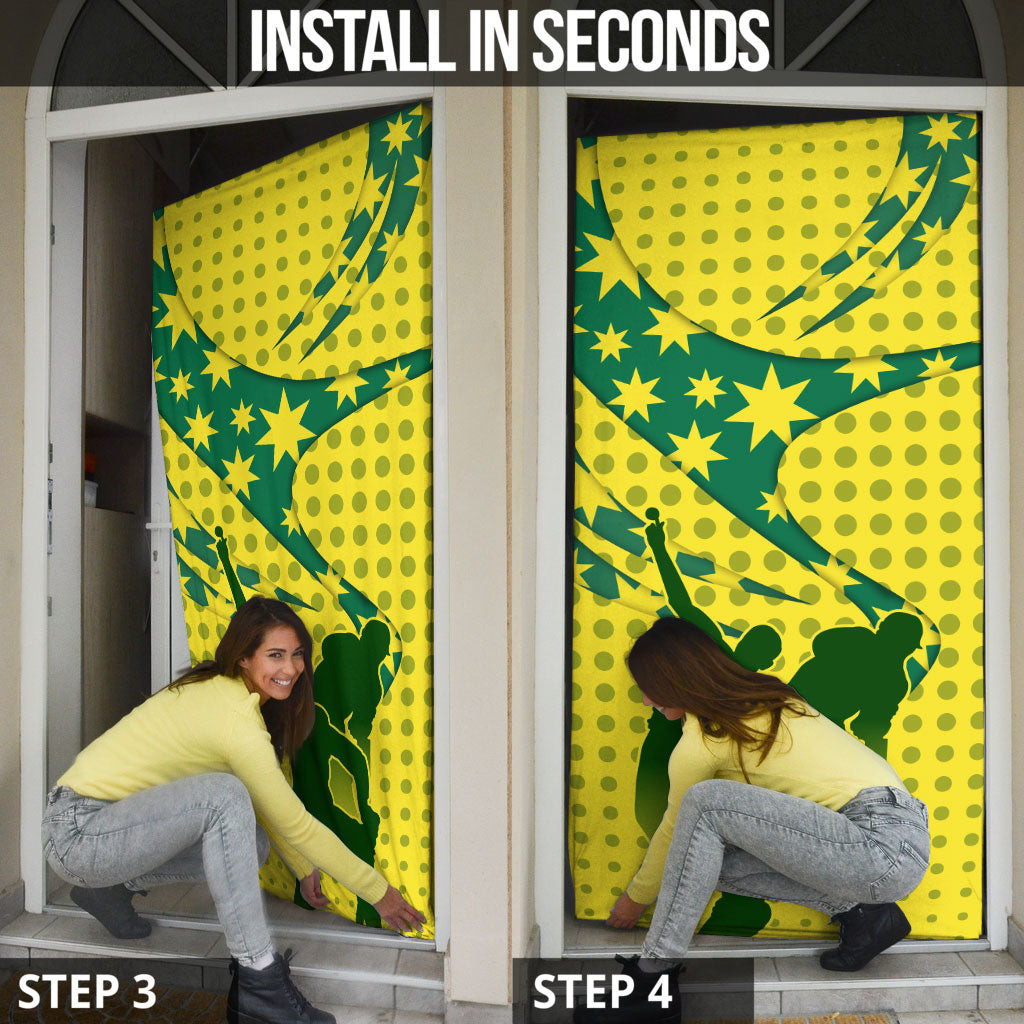 Australia Cricket Door Cover Golden Southern Cross Stars Halftone Pattern Design