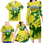 Australia Cricket Family Matching Long Sleeve Bodycon Dress and Hawaiian Shirt Golden Southern Cross Stars Halftone Pattern Design