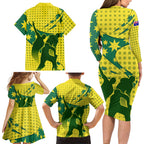 Australia Cricket Family Matching Long Sleeve Bodycon Dress and Hawaiian Shirt Golden Southern Cross Stars Halftone Pattern Design