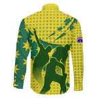 Australia Cricket Family Matching Long Sleeve Bodycon Dress and Hawaiian Shirt Golden Southern Cross Stars Halftone Pattern Design