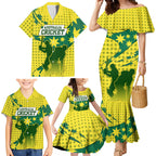 Australia Cricket Family Matching Mermaid Dress and Hawaiian Shirt Golden Southern Cross Stars Halftone Pattern Design